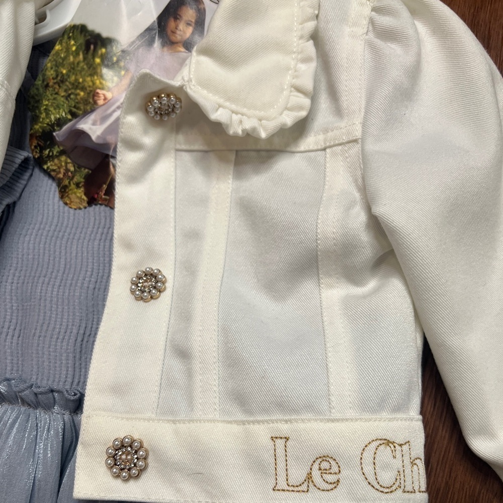 Le Chic Girls Size 2T Light Blue Dress and White Jacket Set New - Picture 2 of 5